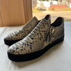 Stuart Weitzman Leather Exotic Snake Print Zip Up Sneakers